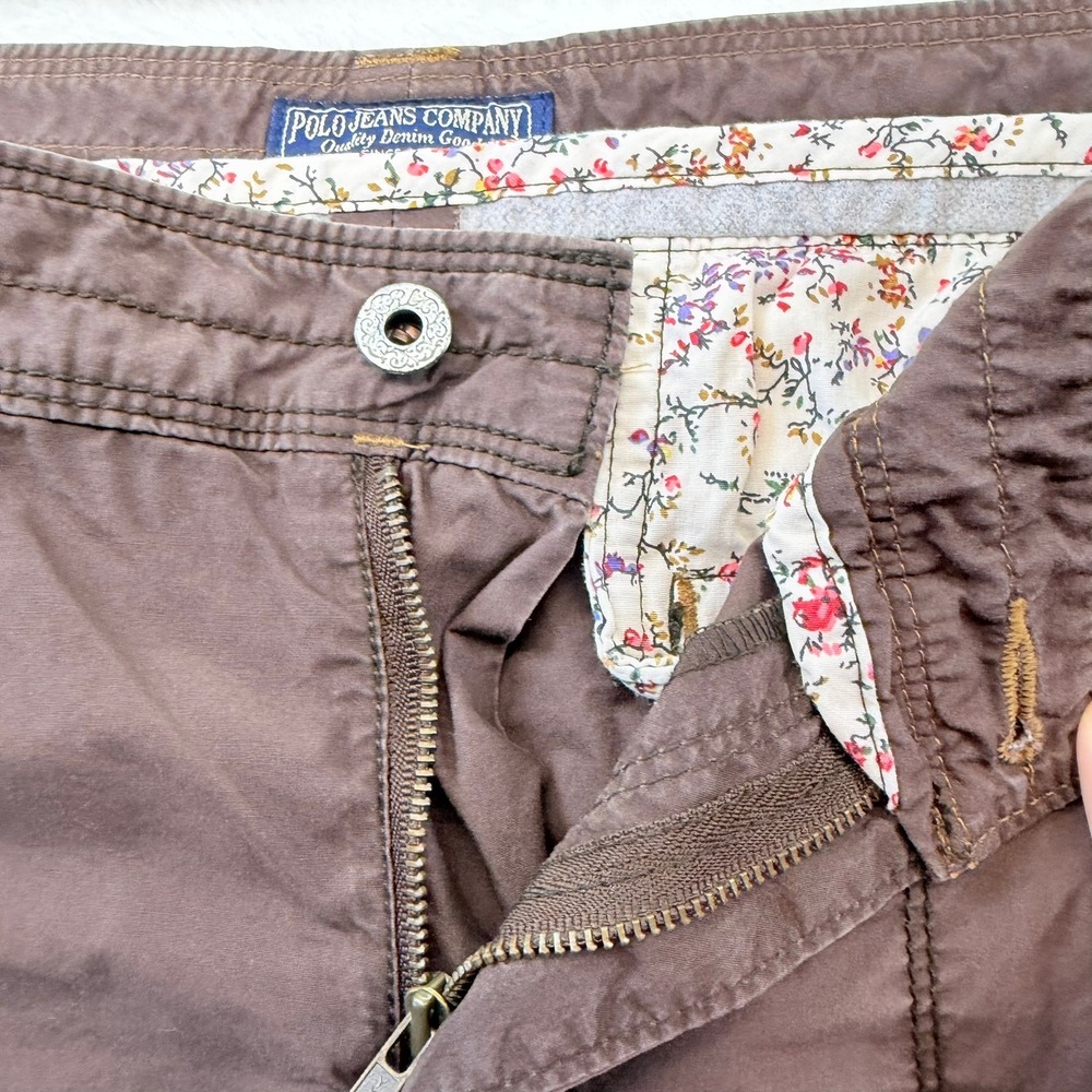 Polo Jeans Co Ralph Lauren Brown Cargo Shorts Women 10 Utility Drawstring Floral - Picture 5 of 7